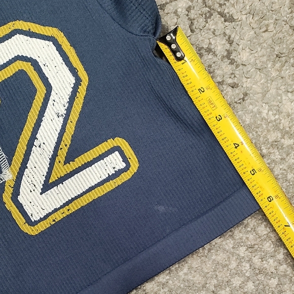 Urban Outfitters Navy Cropped Tee with Yellow and White Trim - Picture 6 of 6